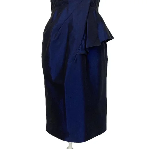 EVAN PICONE | Shiny Blue Violet Cap Sleeve Ruffle Evening Cocktail Sheath Dress - Picture 5 of 10